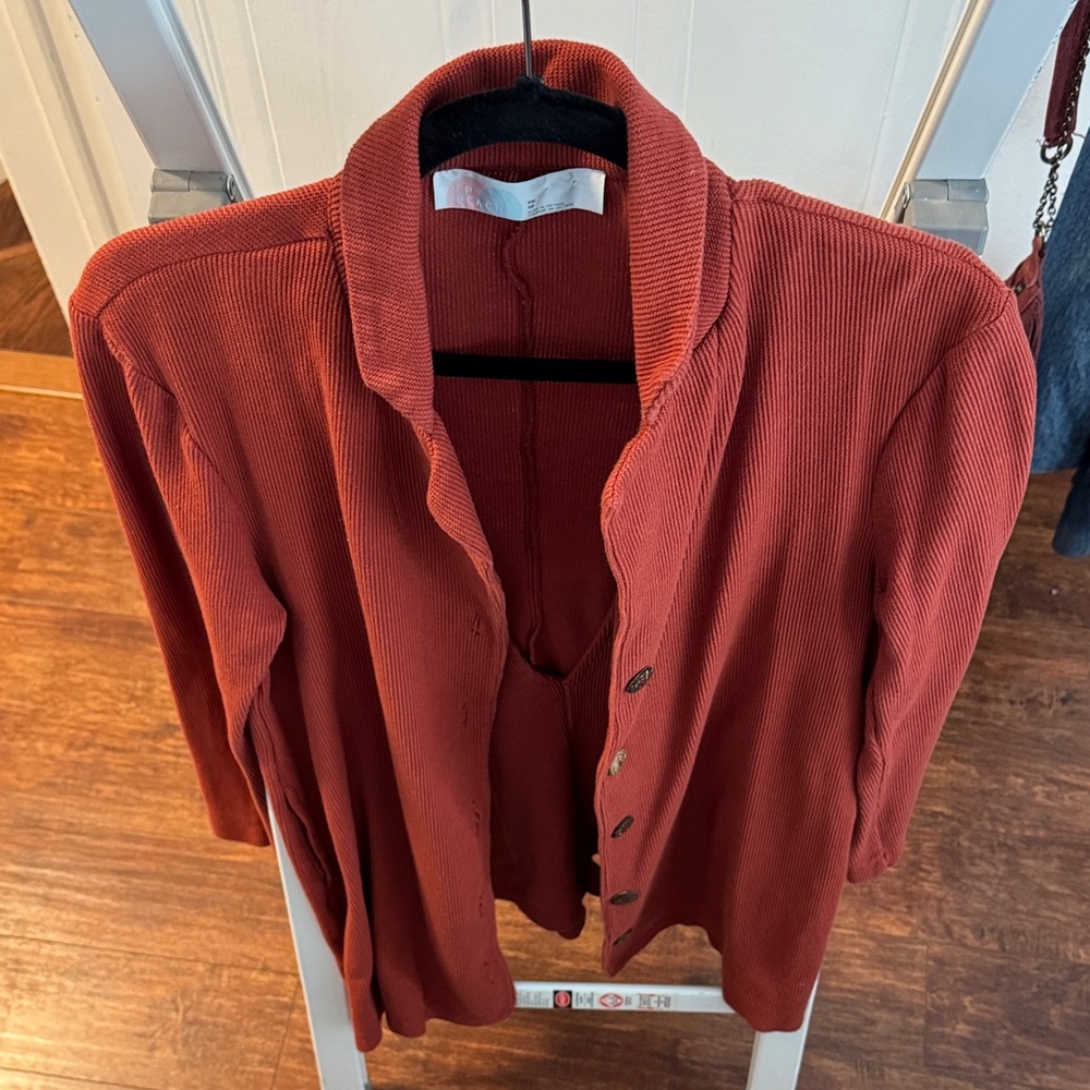 Free People Beach LIZZIE rust orange red long sleeve romper / blazer XS